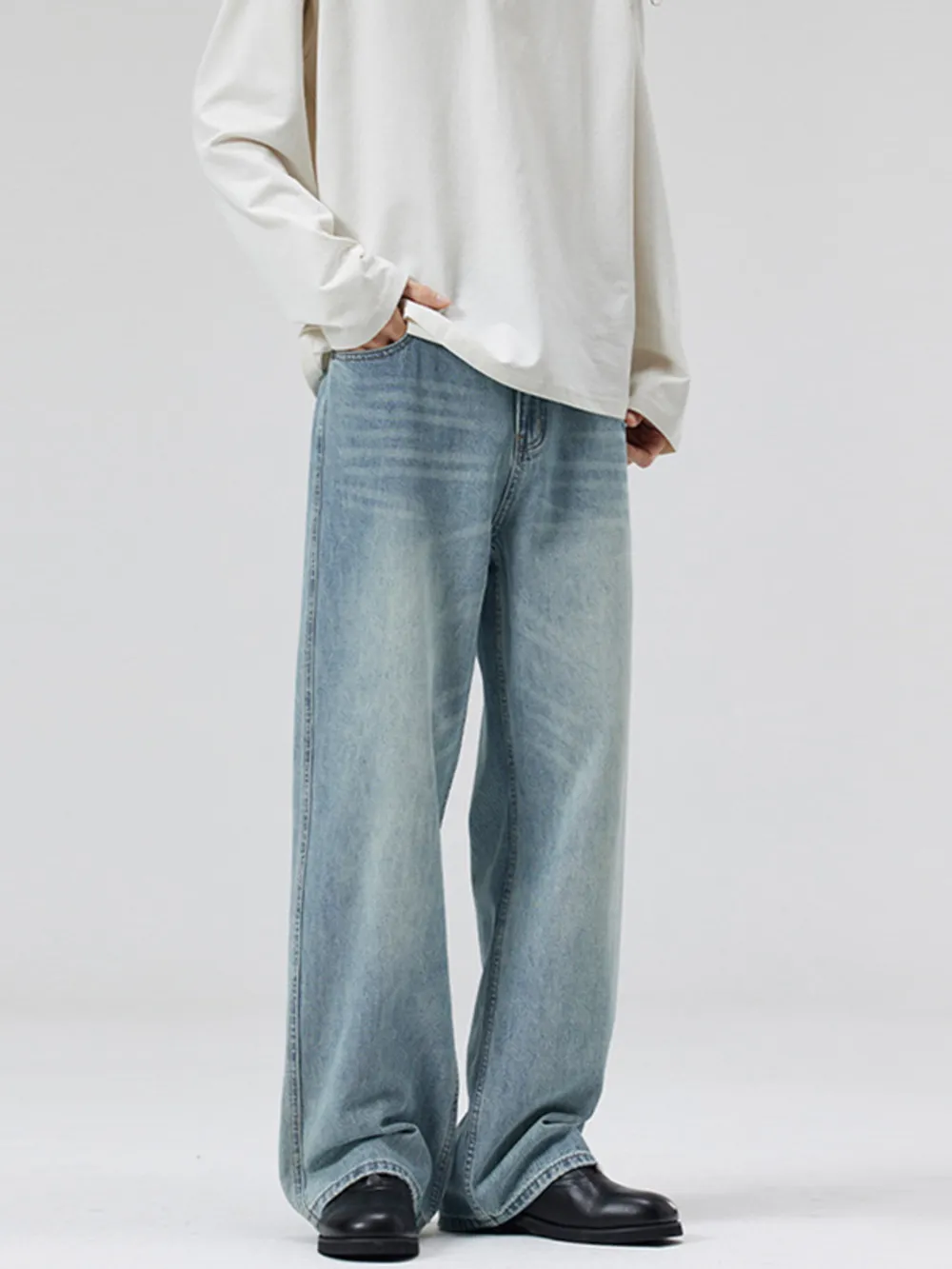 Men's Wide Leg Washed Jeans, image 3