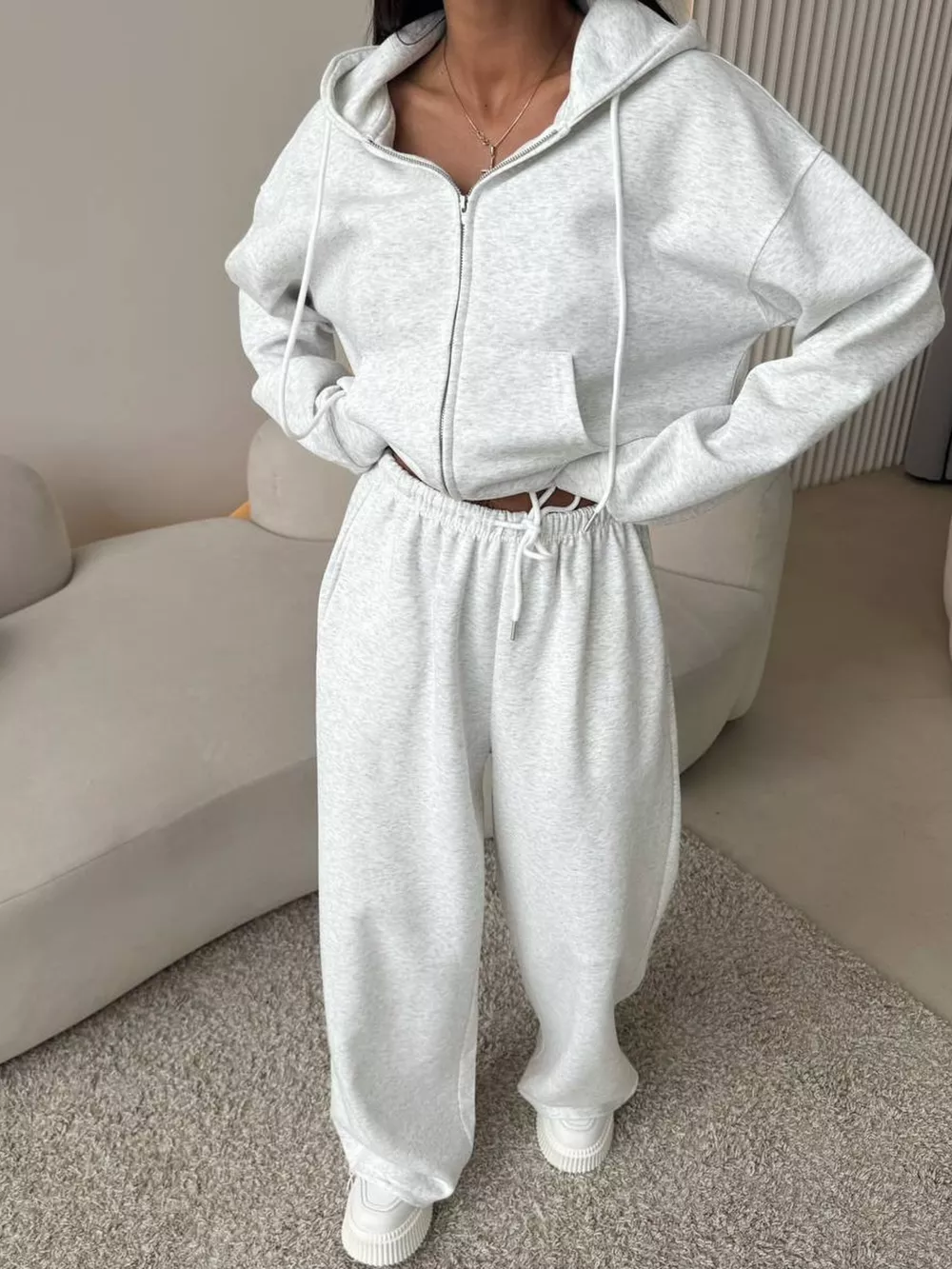 Zip-Up Hoodie and Wide-Leg Pants Set, image 25