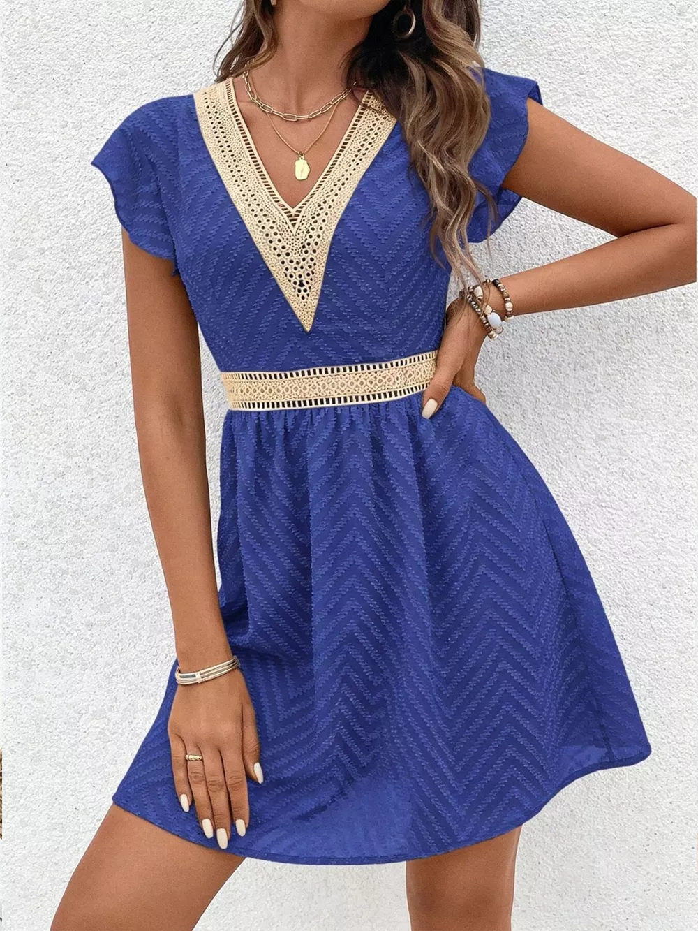 V-Neck Ruffle Sleeve Mini Dress, image 7
