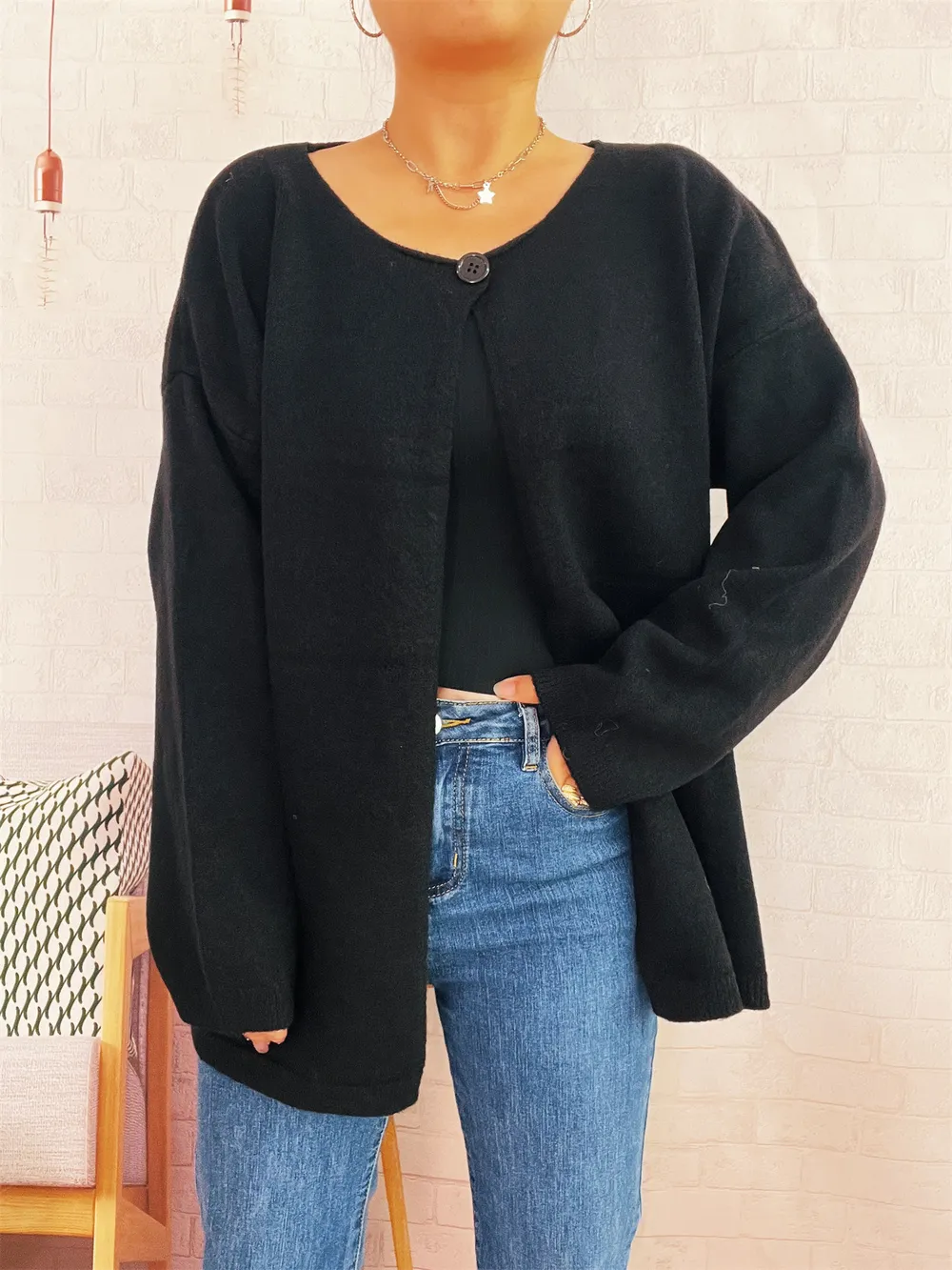 One Button Front Drop Shoulder Cardigan, image 19