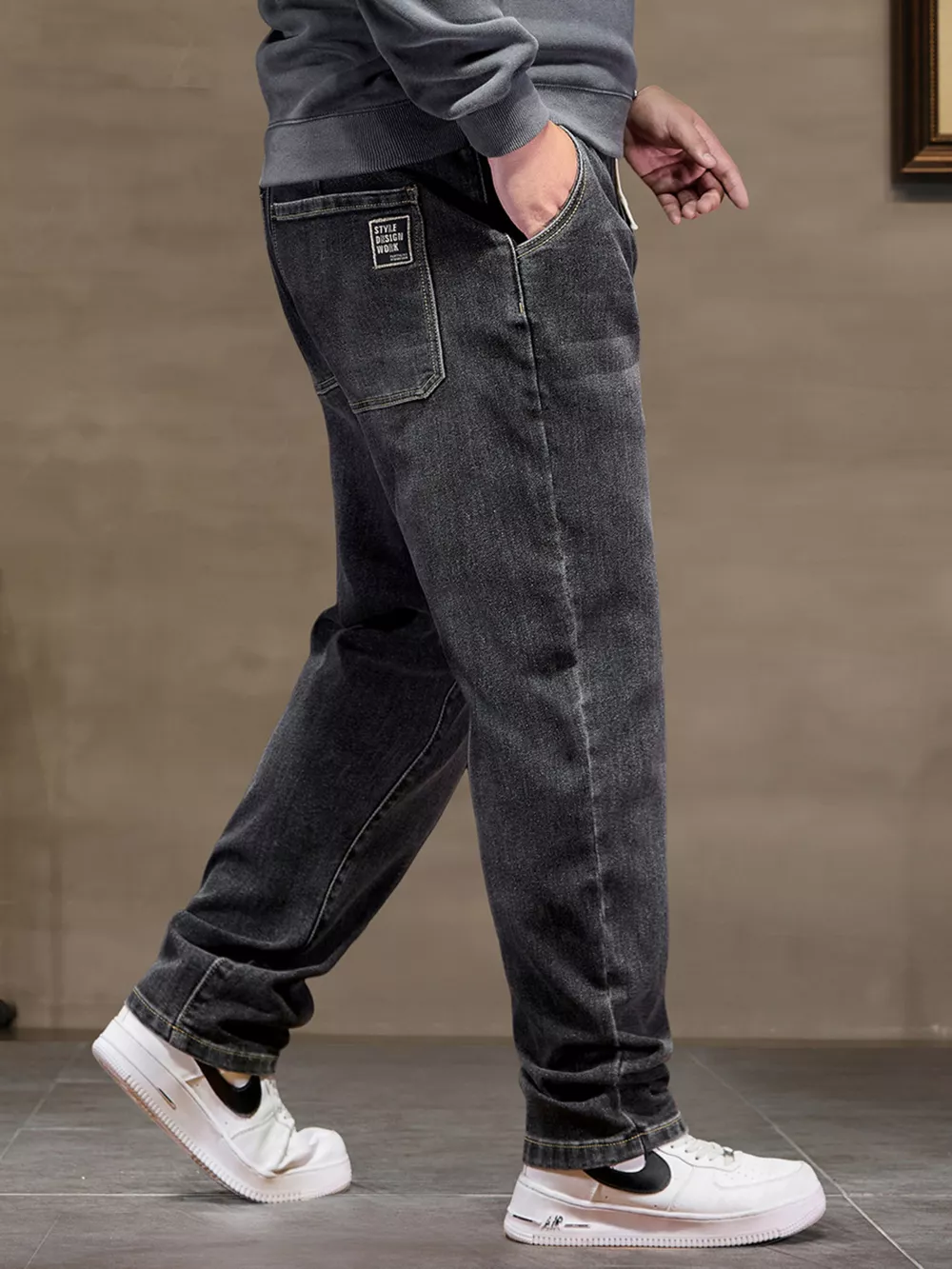 Men's Plus Size Relaxed Fit Drawstring Waist Jeans, image 4