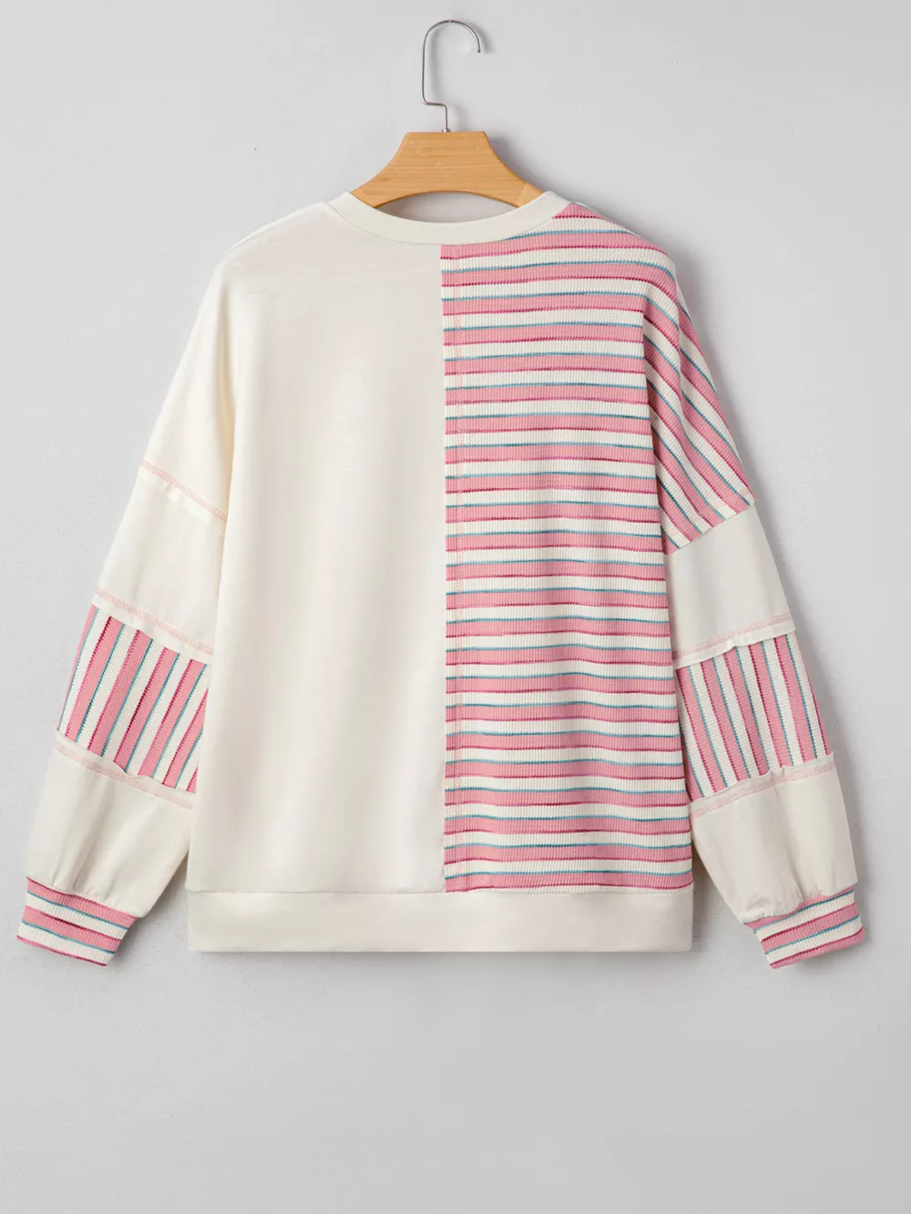 Stripe Stitched Detail Color Block Patchwork Oversized Top, image 25