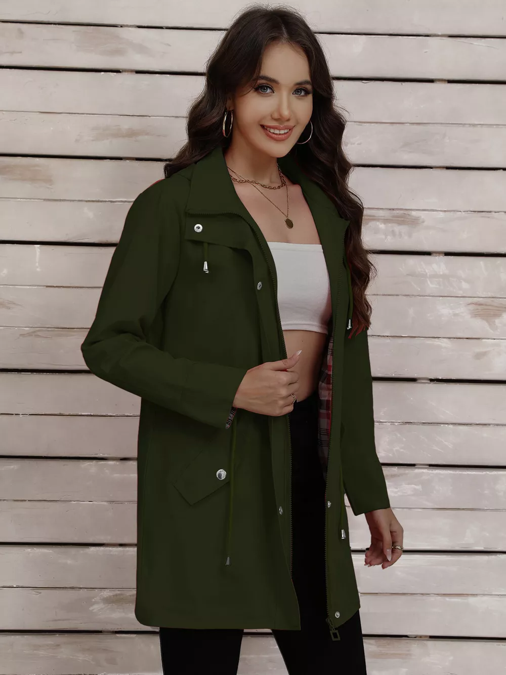 Drawstring Snap-Down Trench Coat, image 23