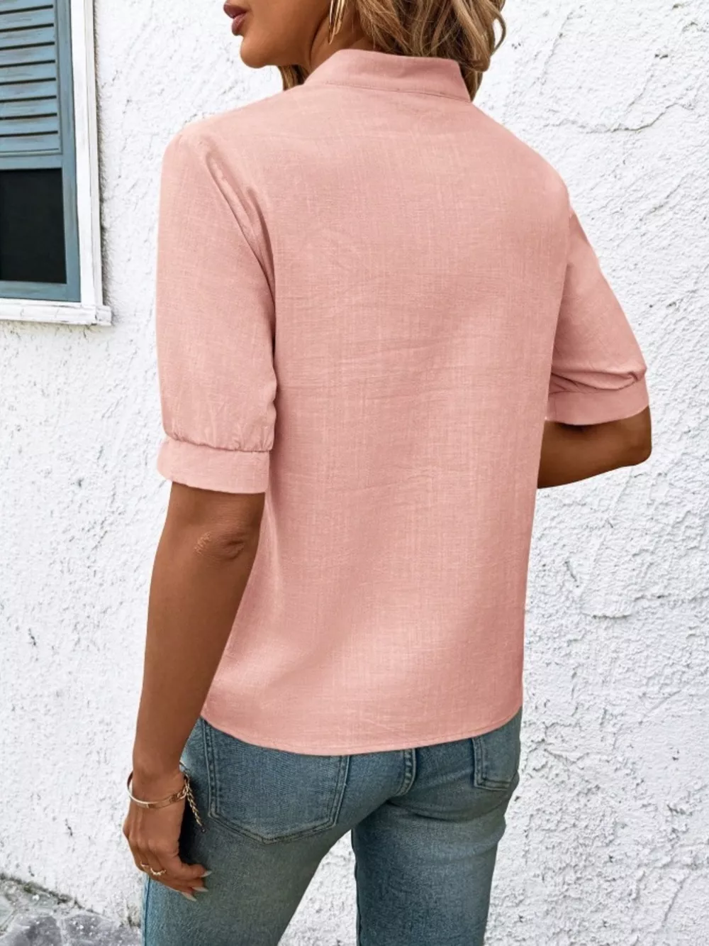 Embroidered Notched Short Sleeve Blouse, image 9
