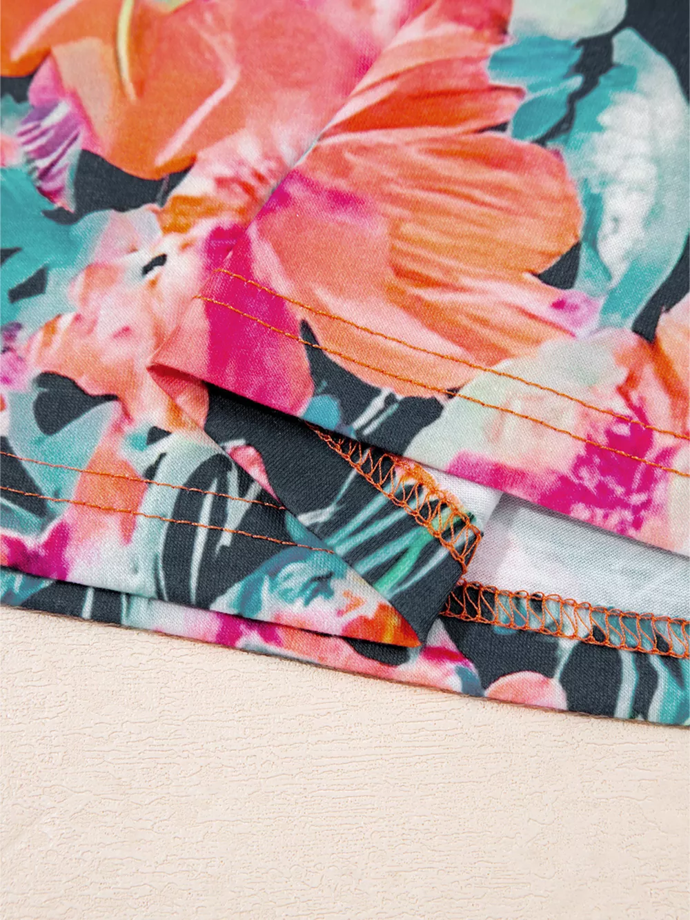 Floral 3/4 Flare Sleeve Tied Neck Blouse, image 8