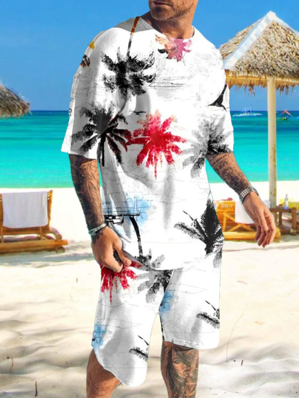 Men's Full Size Printed Short Sleeve Tee and Shorts Set Plus Size, image 2