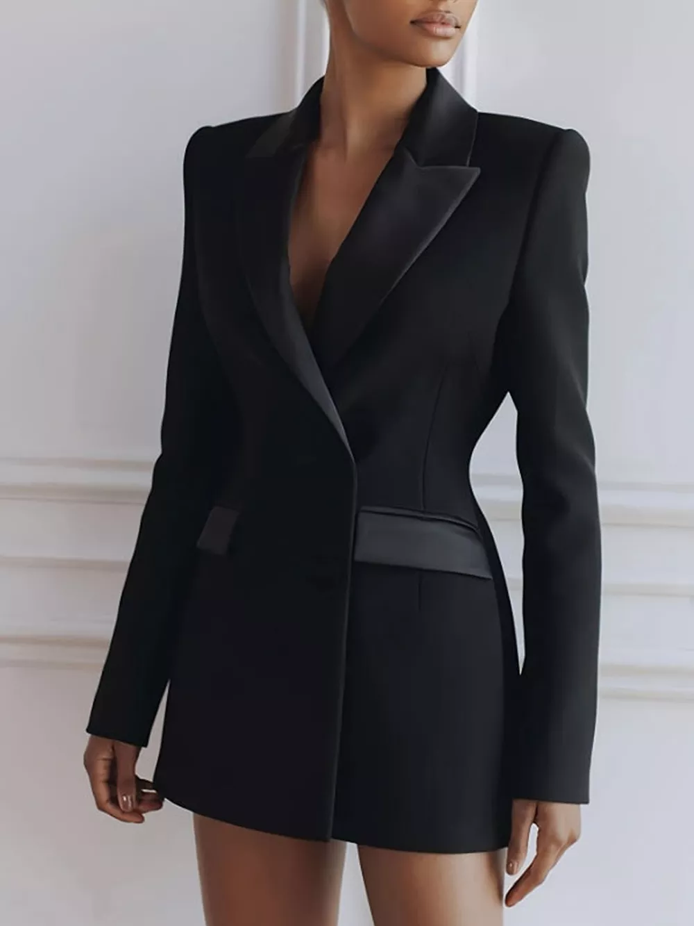 Satin Lapel Double-Breasted Blazer, image 3