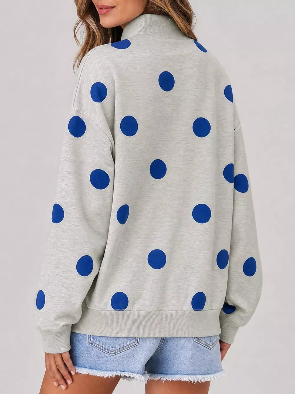 Mock Neck Polka Dot Print Oversized Sweatshirt, image 3