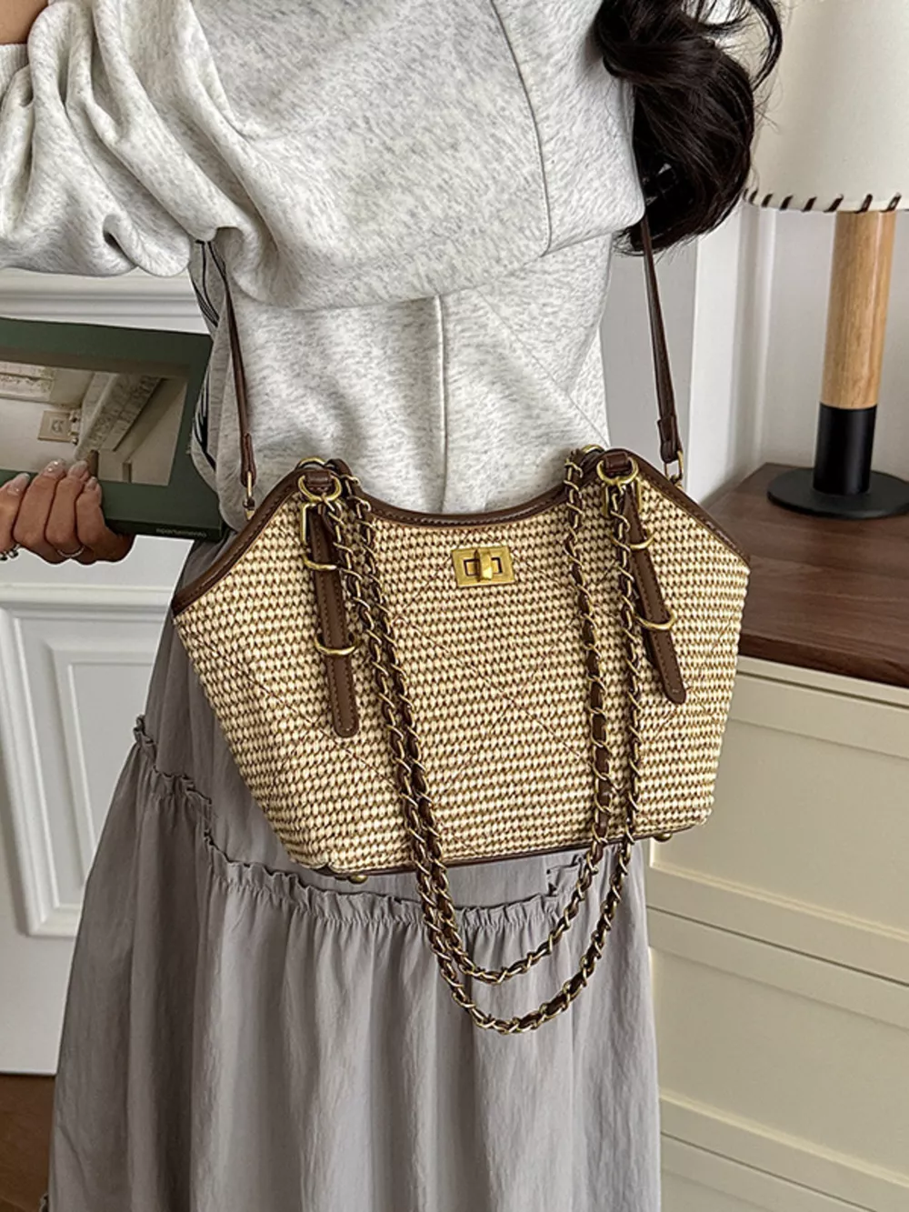 Vintage Woven Straw Crossbody Bag, image 2