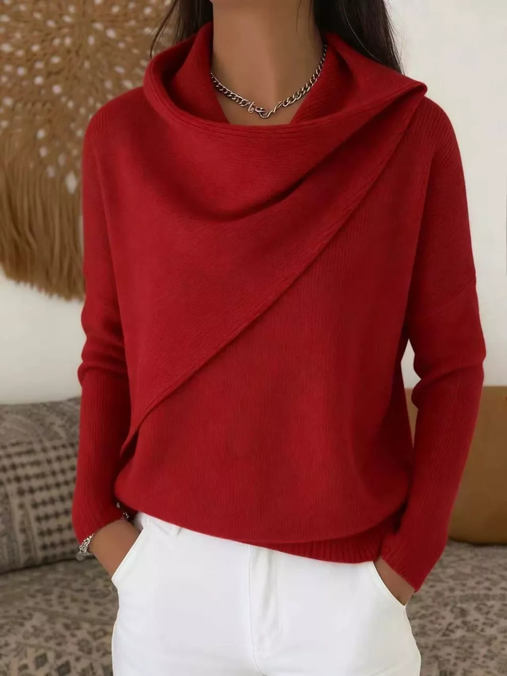 Full Size Solid Color Cowl Neck Sweater Plus Size, image 7