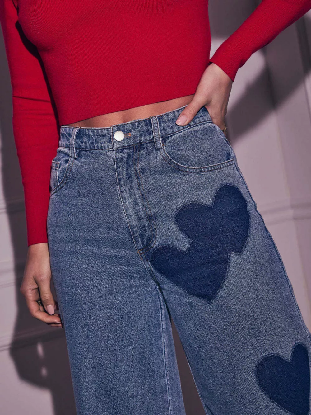 Heart High Waist Wide Leg Jeans, image 3