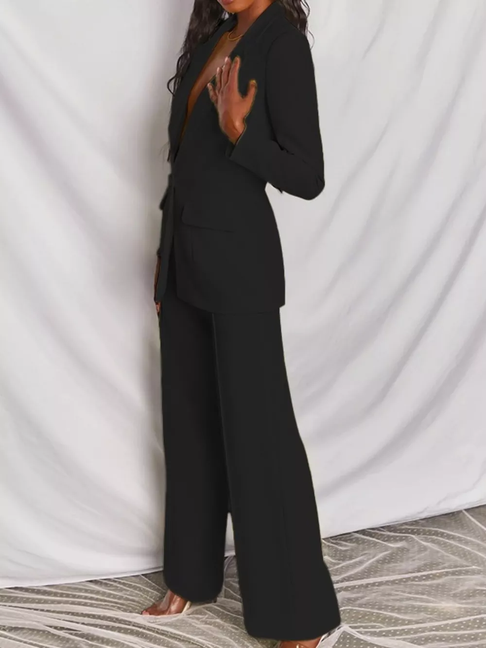 Full Size One Button Blazer and Wide-Leg Pants Set Plus Size, image 6