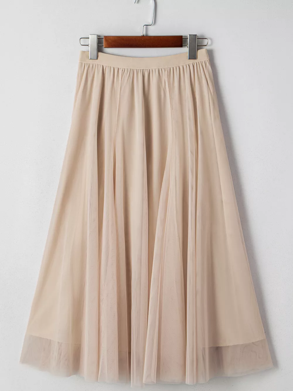 Tulle Mesh Overlay Flared Midi Skirt, image 7