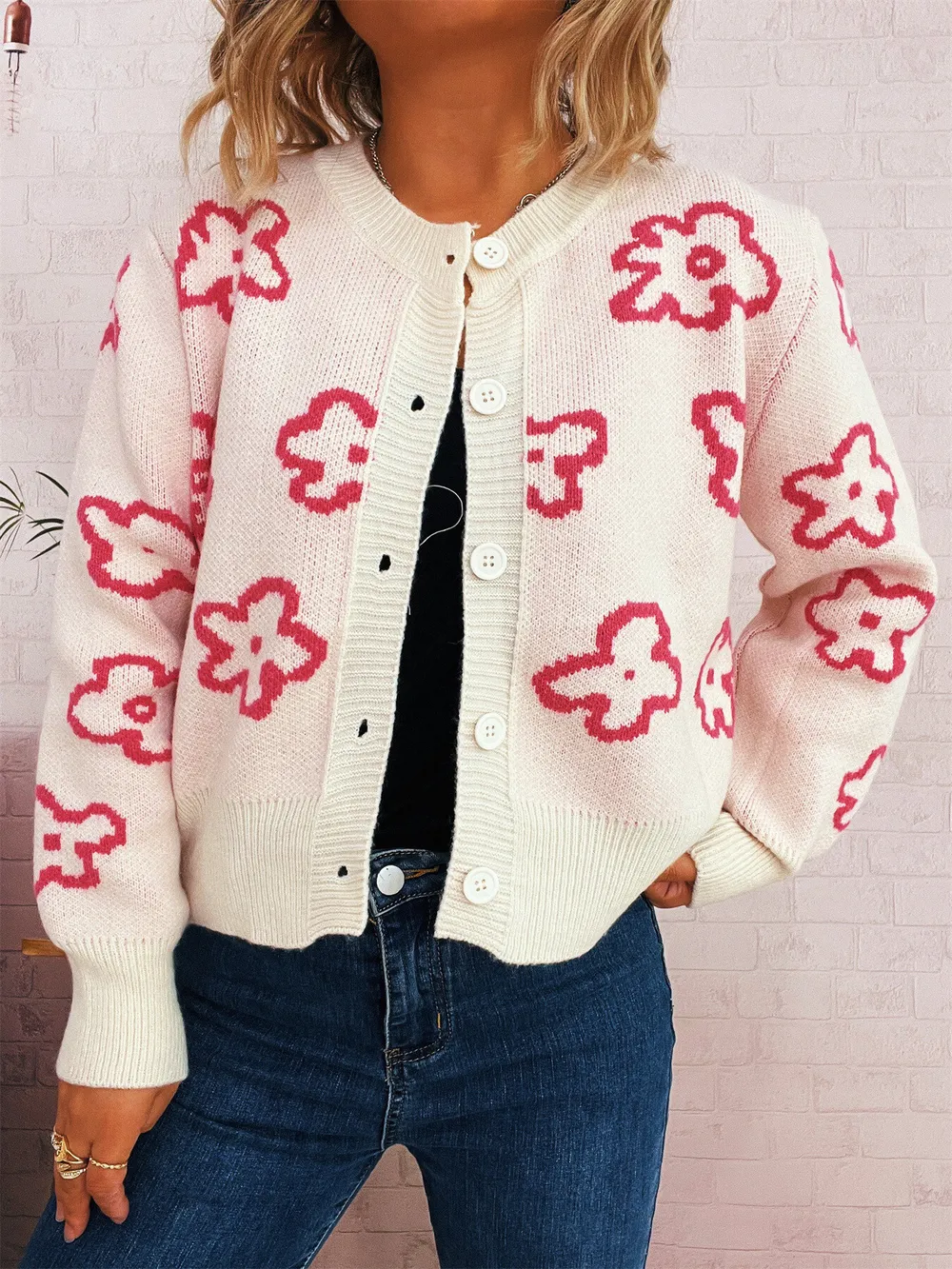 Floral Pattern Button-Up Cardigan, image 3