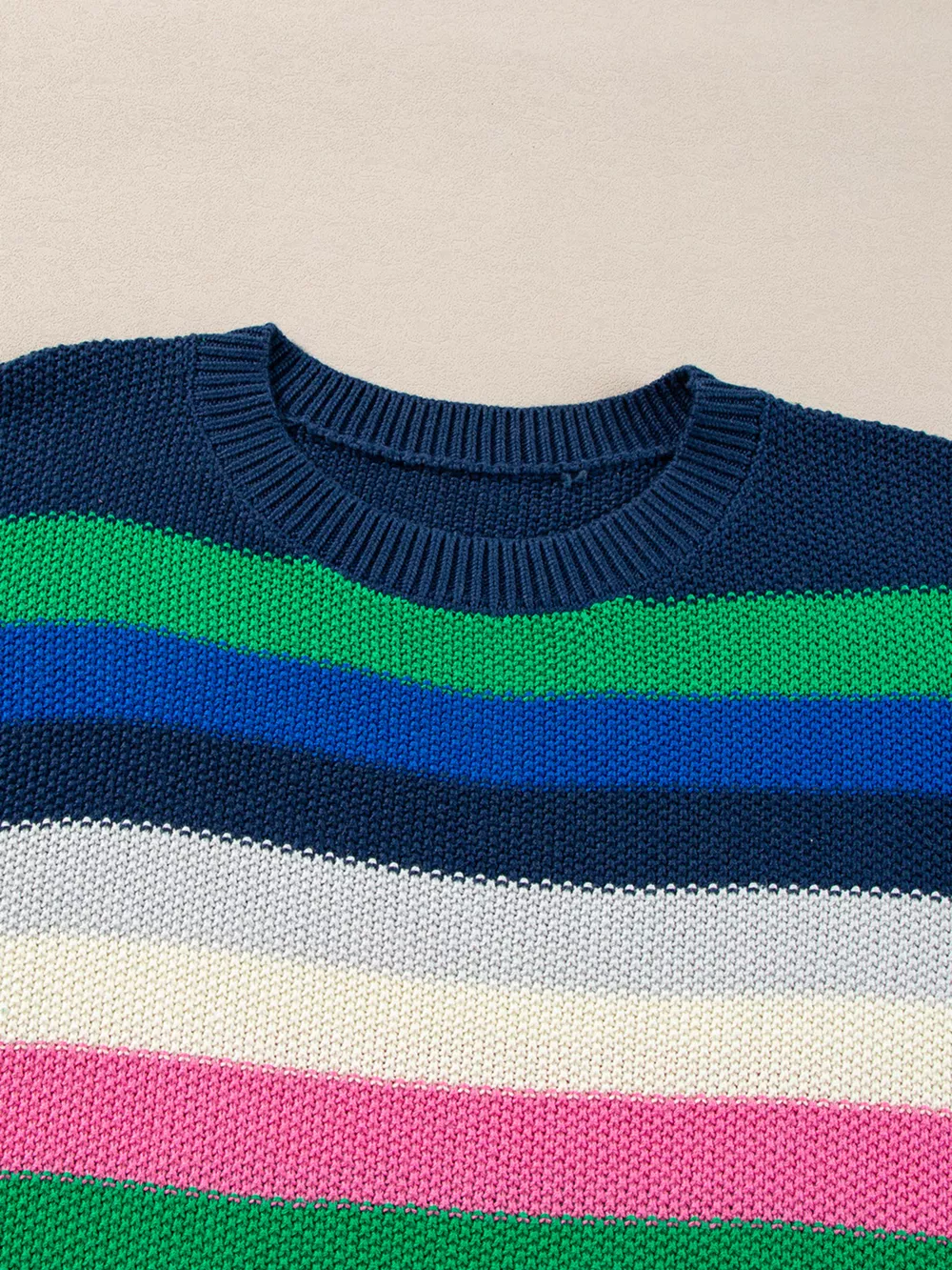 Rainbow Striped Crew Neck Drop Shoulder Sweater, image 8