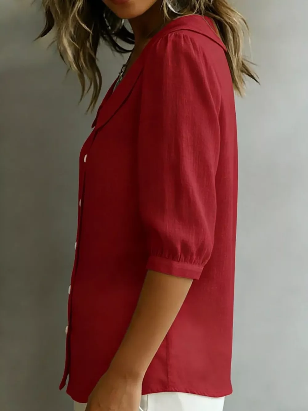 Full Size Peter Pan Collar Button-Down Shirt Plus Size, image 4