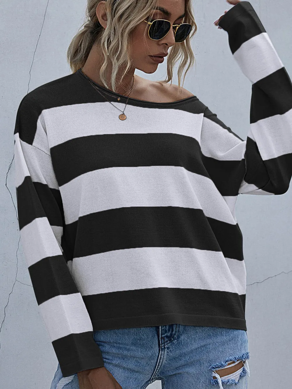 Striped Casual Long Sleeve Knit Top, image 7