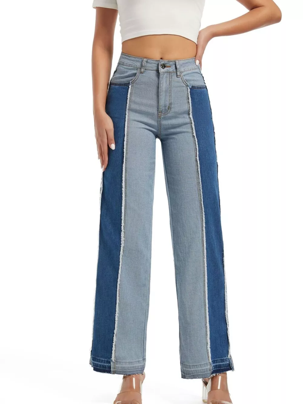High-Waisted Two Tone Jeans, image 2