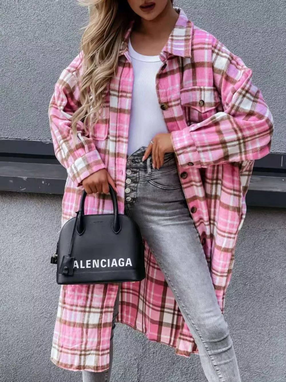 Plaid Button Up Longline Shacket, image 2