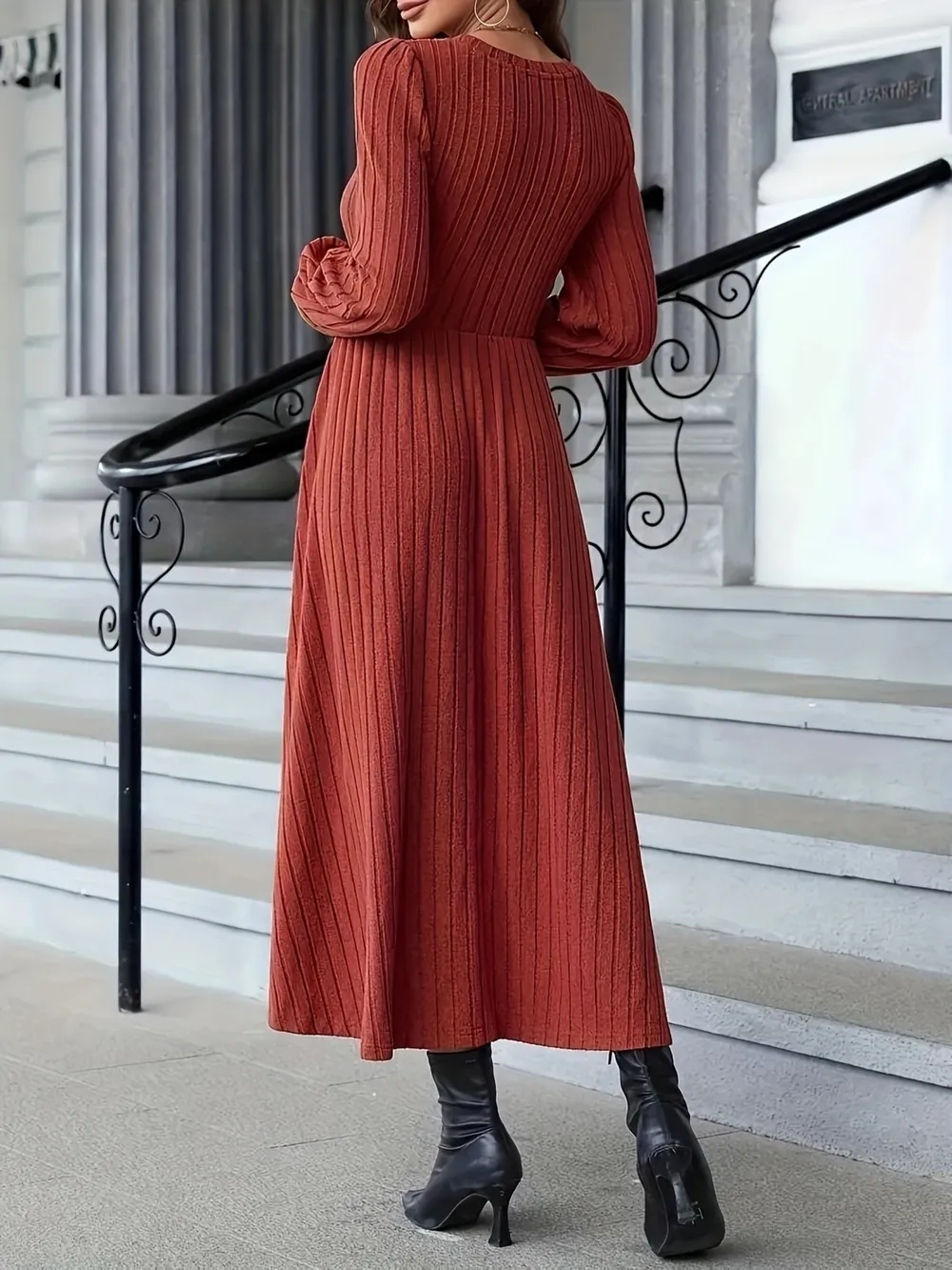 Ribbed Long Sleeve Sweater Dress, image 4