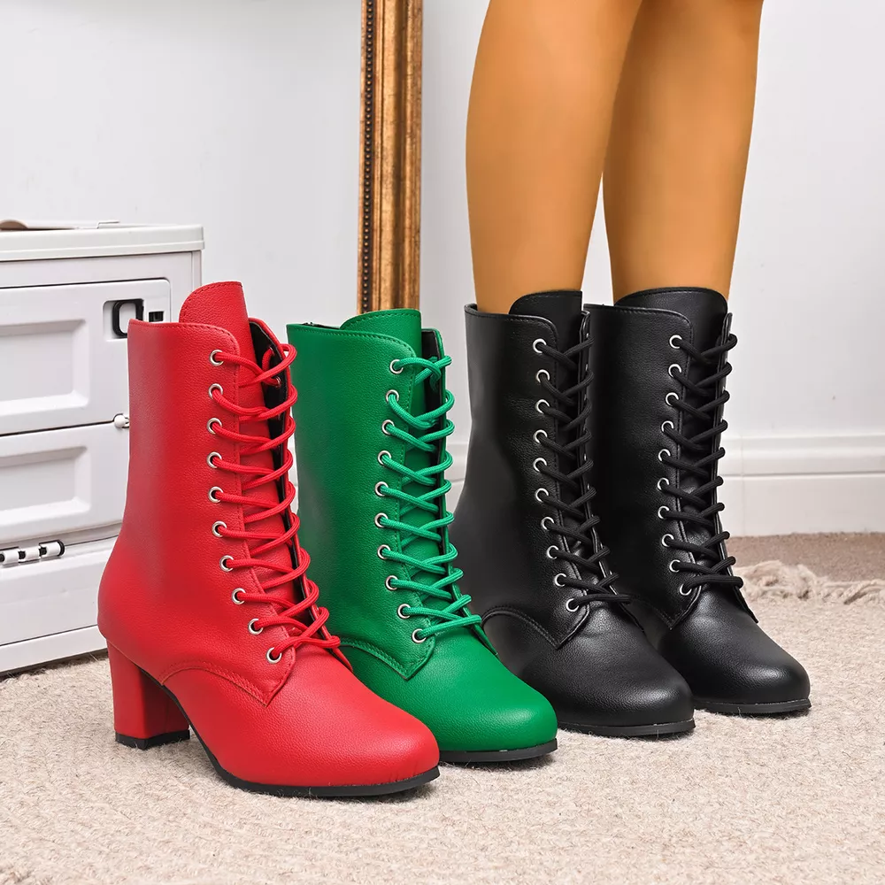 Round Toe Block Heels Boots, image 2