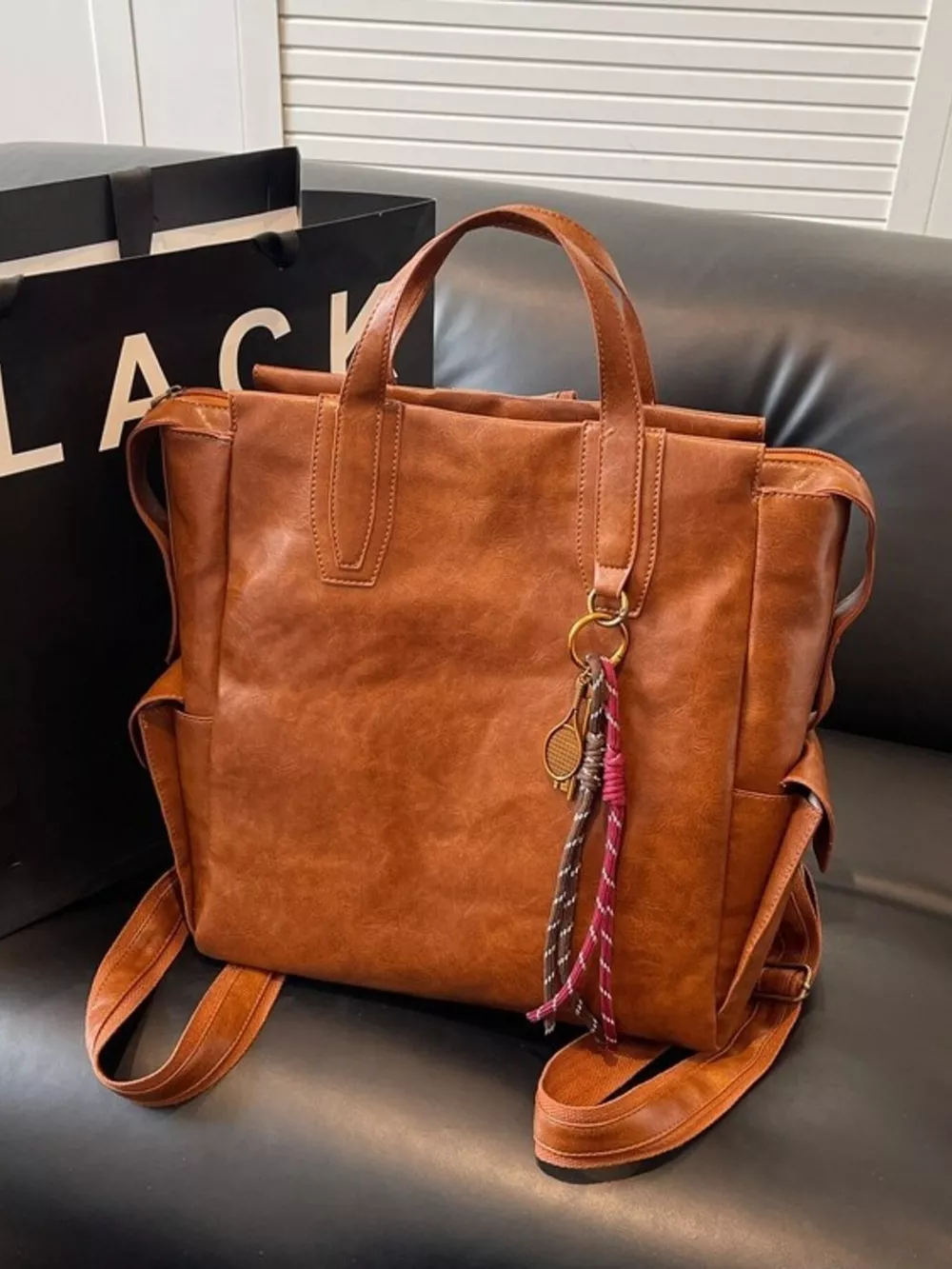 Vintage Leather Convertible Backpack Bag, image 3