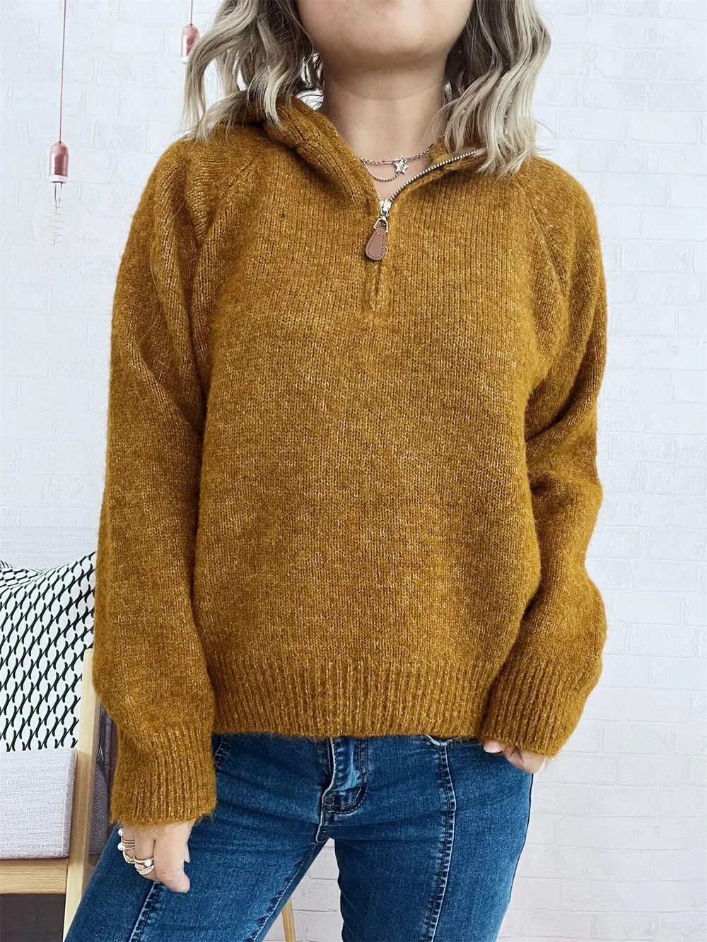 Quarter Zip Ribbed Hem Sweater, image 25