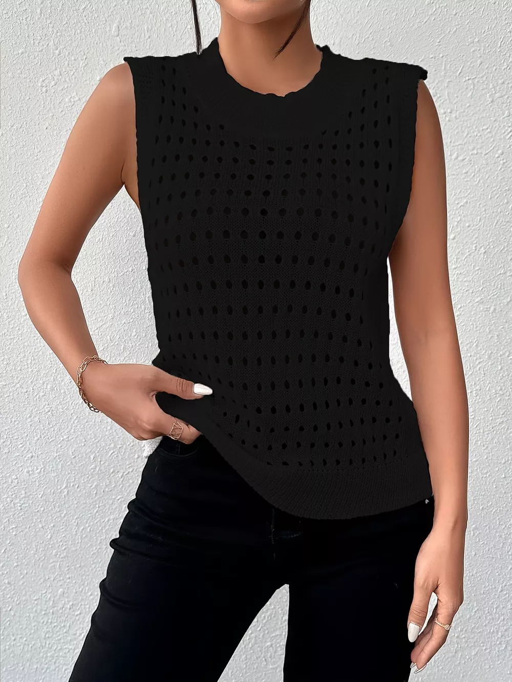 Hollow Out Round Neck Knit Tank, image 30