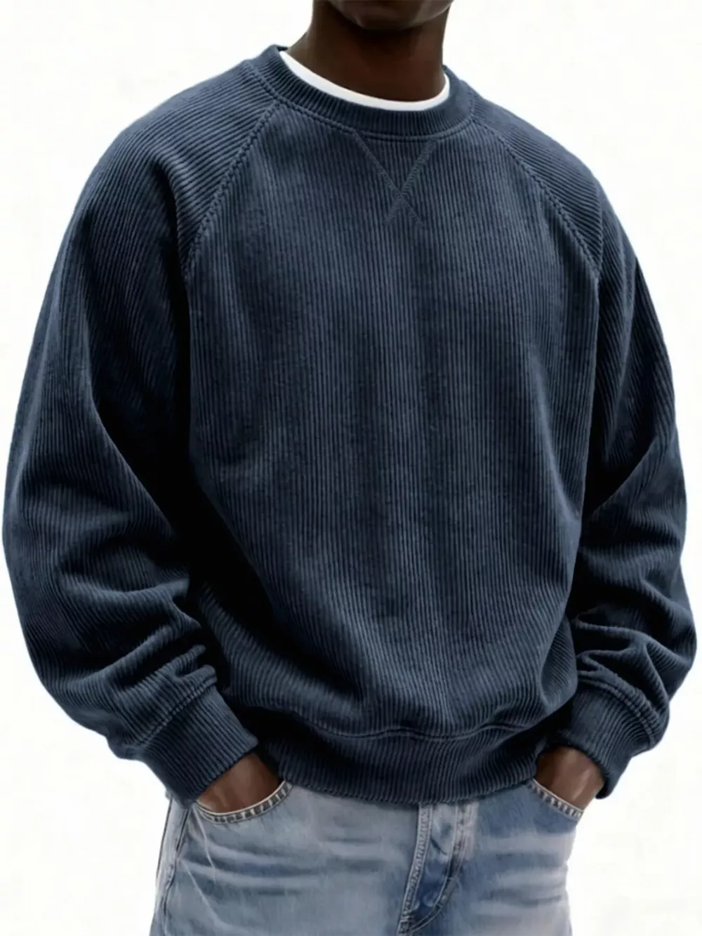 Men's Full Size Corduroy Crew Neck Sweatshirt Plus Size, image 7