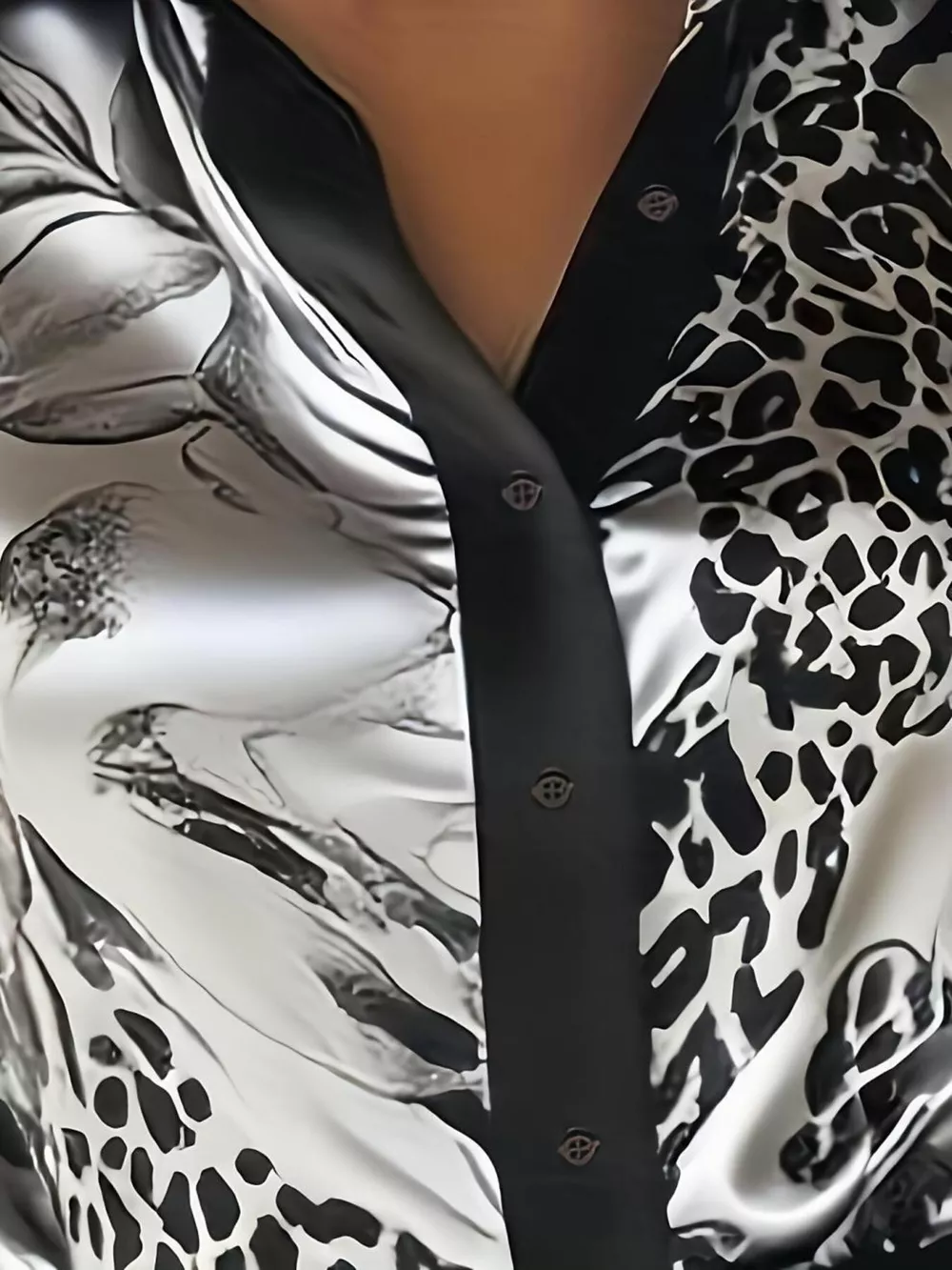Printed Button Up Satin Shirt, image 2