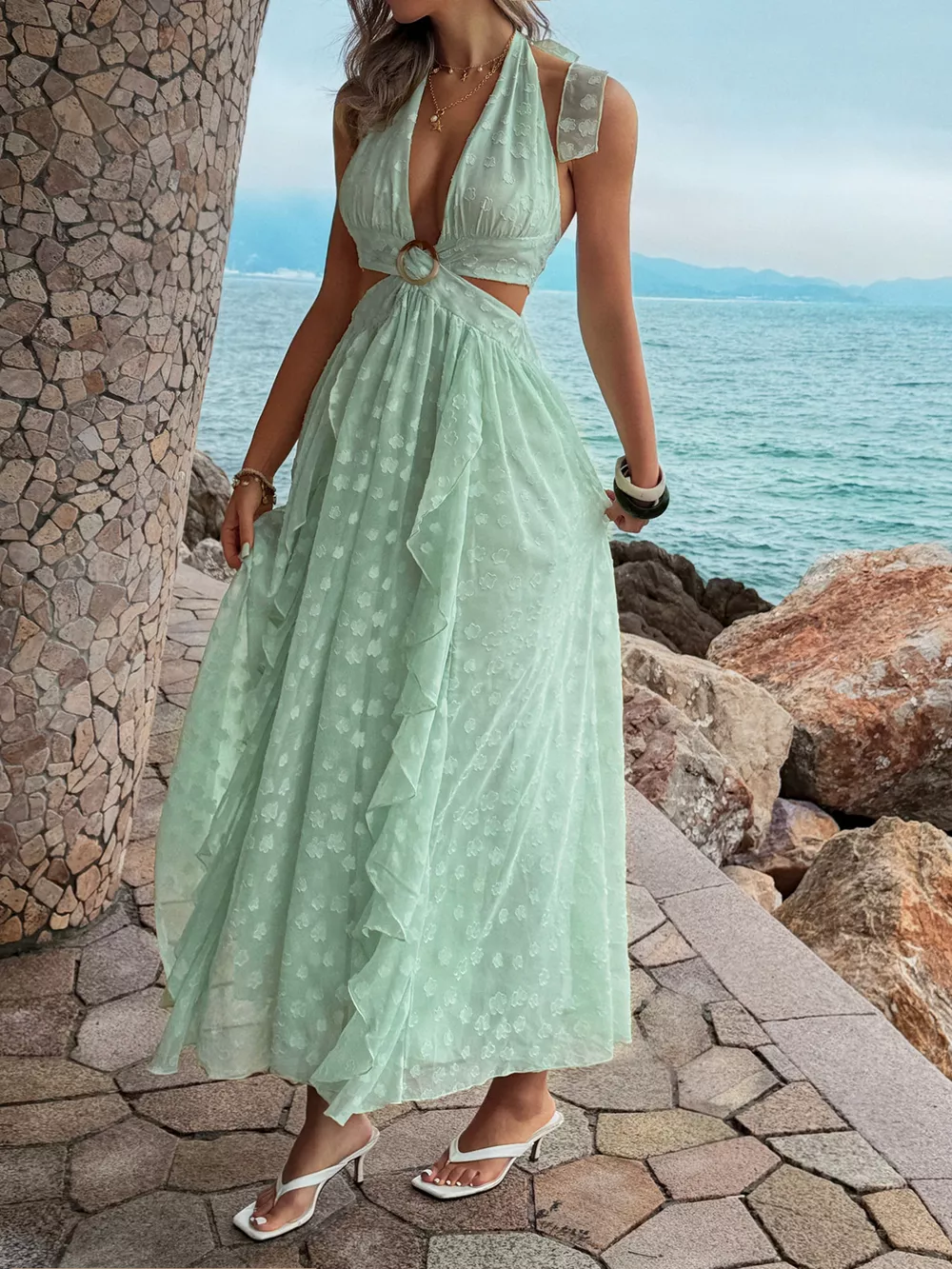Ruffled Halter Neck Maxi Dress, image 4