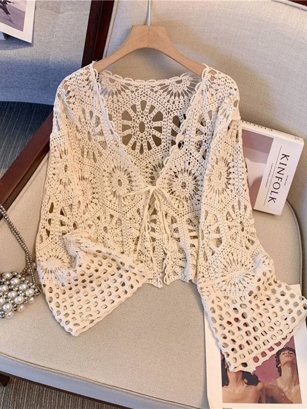 Crochet Tie Front Cardigan, image 4