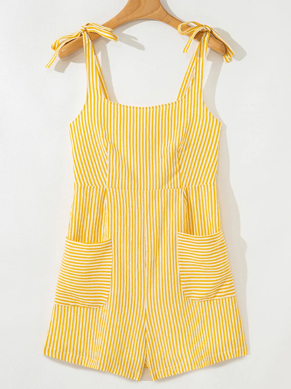 Stripe Shoulder Tie Smocked Back Casual Romper, image 11