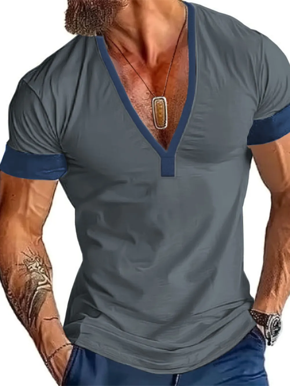 Men's Full Size V-Neck Short Sleeve T-Shirt Plus Size, image 2