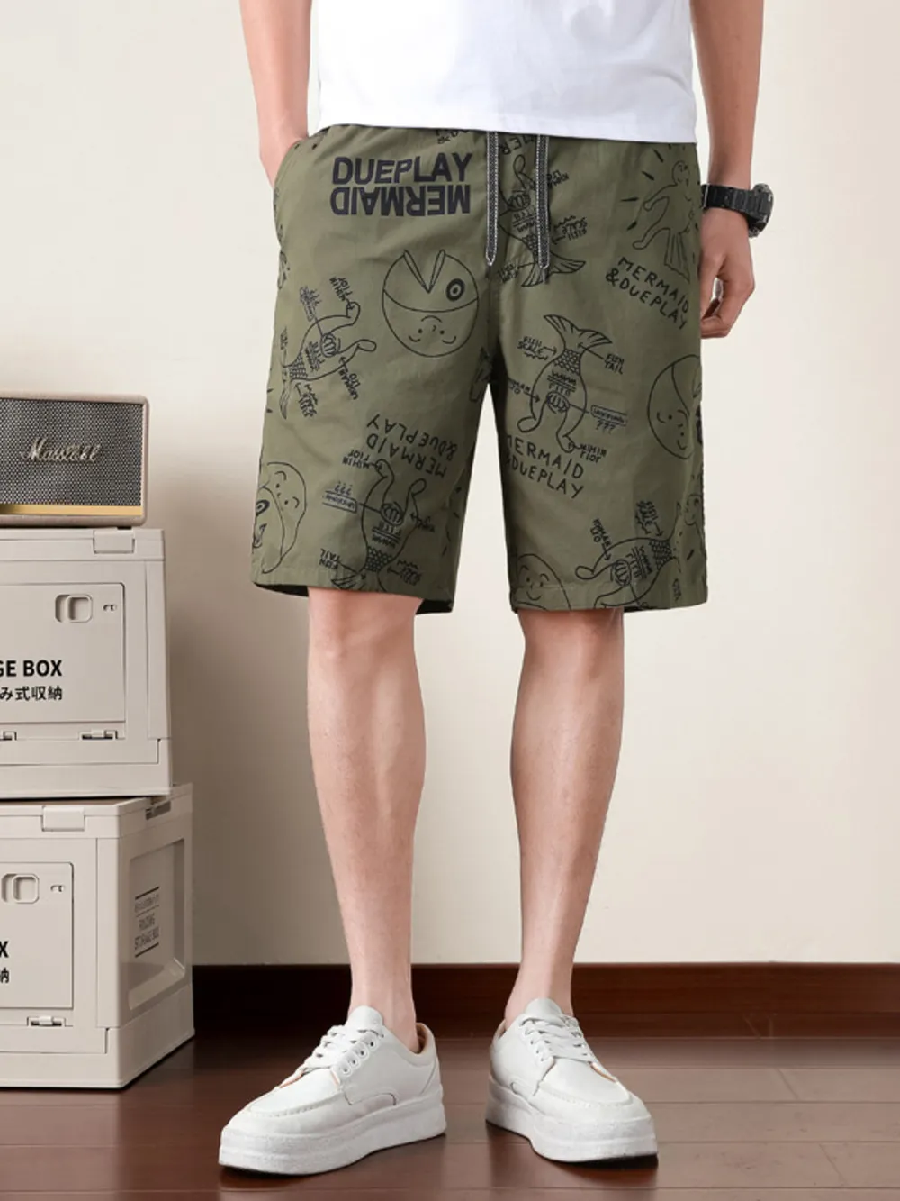 Men's Plus Size Printed Drawstring Shorts