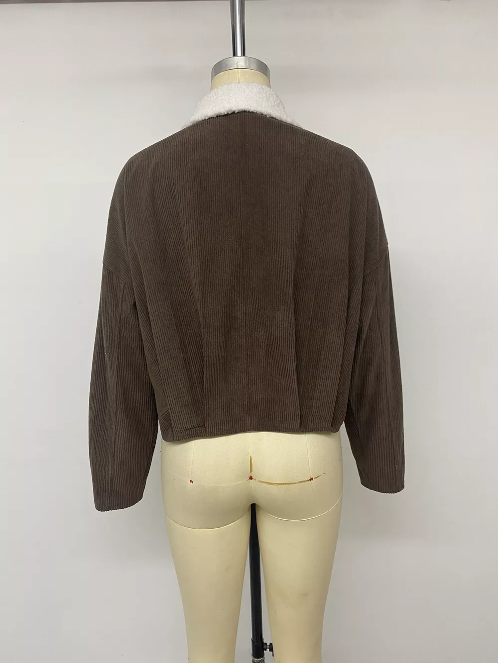 Contrast Sherpa Collar Corduroy Zip Up Jacket, image 13
