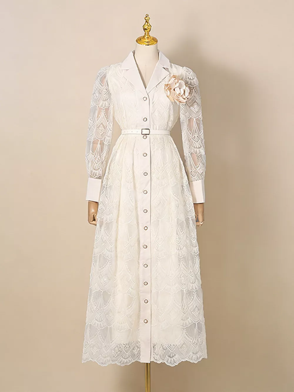 Lace Button Front Midi Dress, image 3