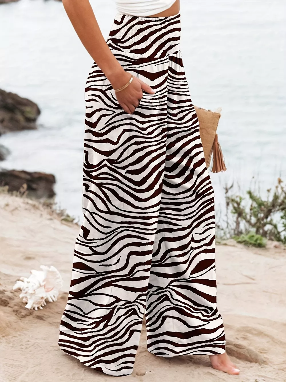 Plus Size Zebra Print High Waist Wide Leg Pants, image 2