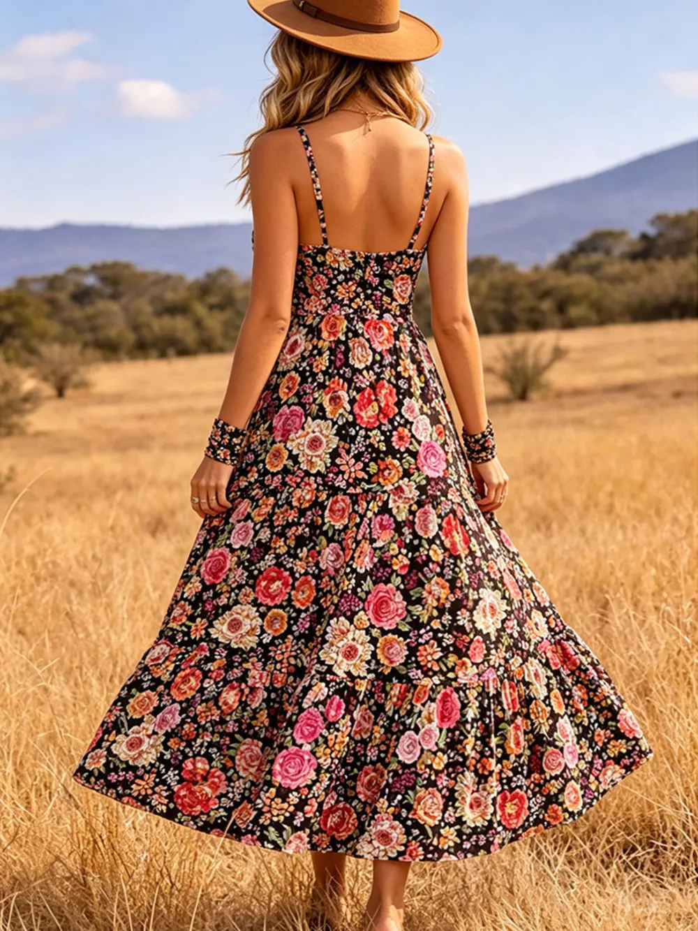 Floral Print V-Neck Midi Dress, image 6