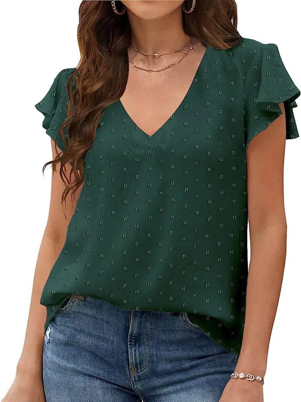Flutter Sleeve V-neck Casual Blouse, image 13