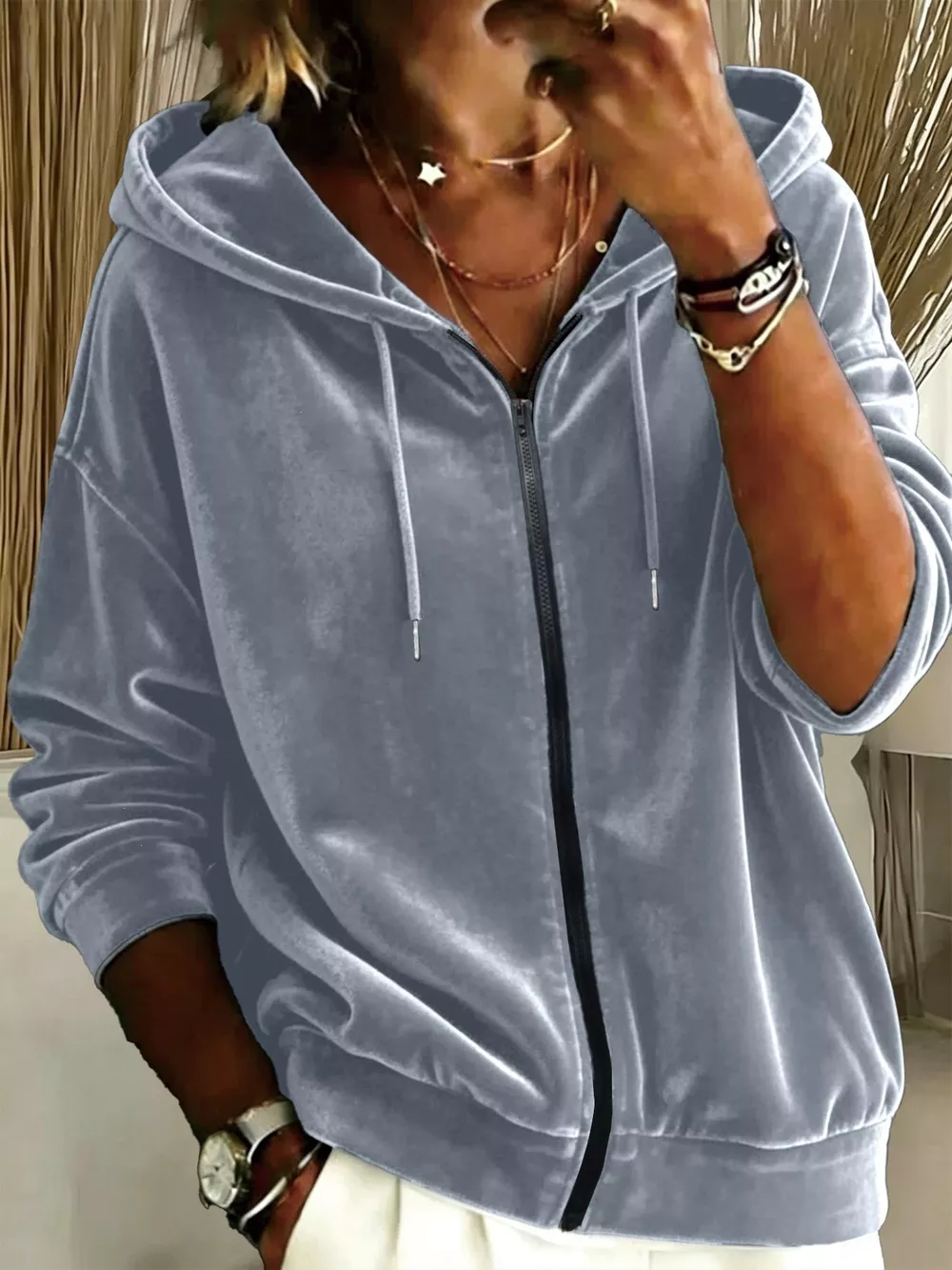 Full Size Velvet Zip-Up Hoodie Plus Size, image 6