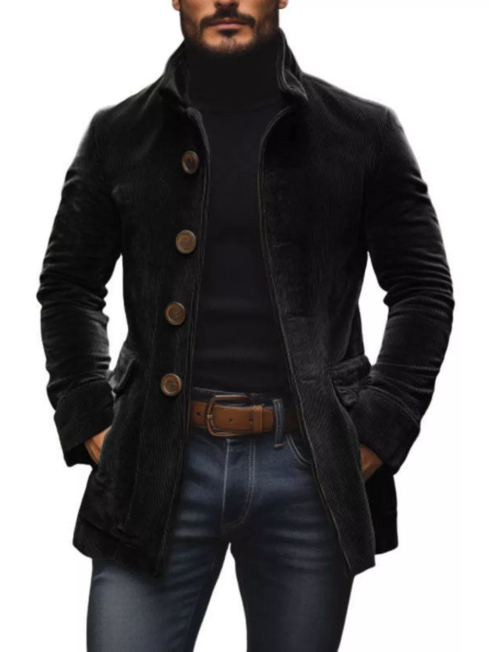 Men's Full Size Vintage Single-Breasted Stand Collar Coat Plus Size