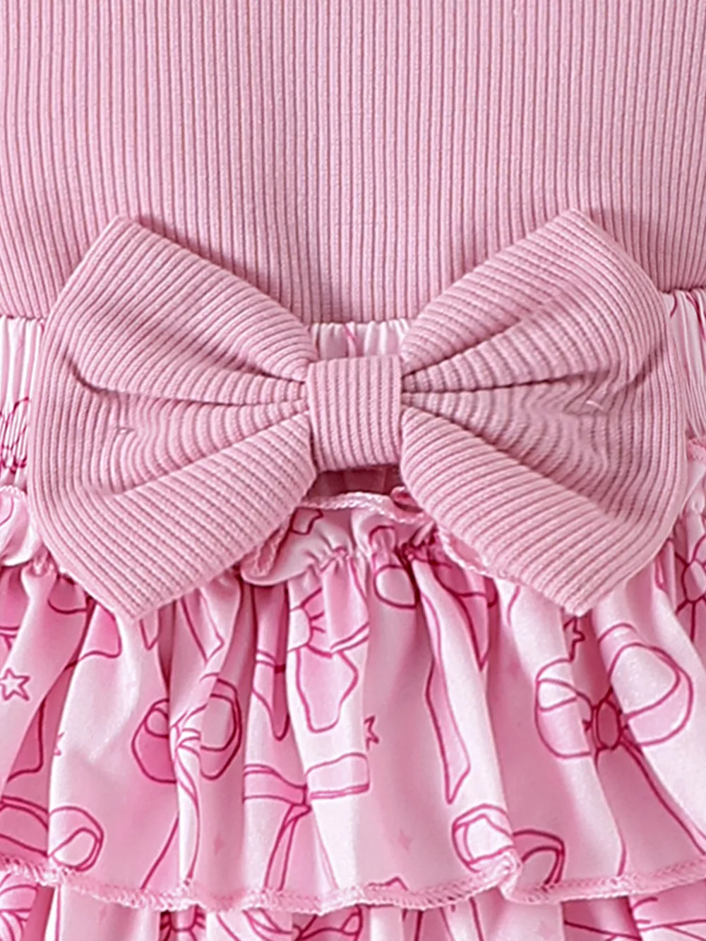 Children's Bowknot Ruffle Trim Bodysuit & Skort & Headband Set, image 4
