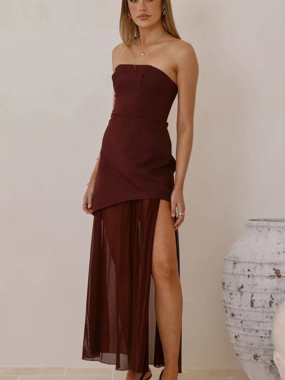 High Slit Mesh Tube Maxi Dress, image 4
