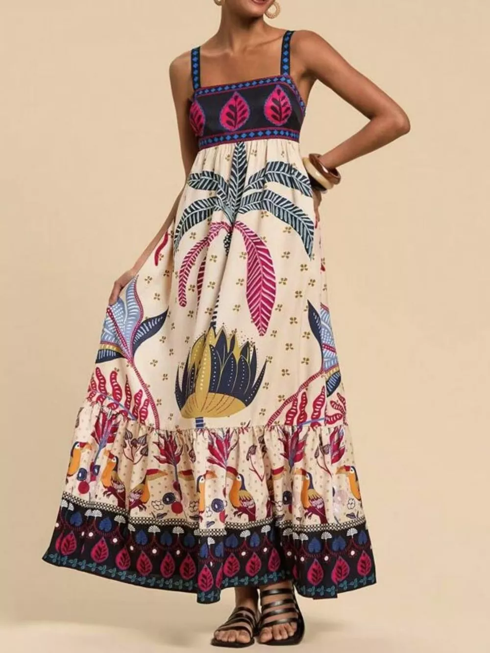 Printed Square Neck Maxi Dress, image 2