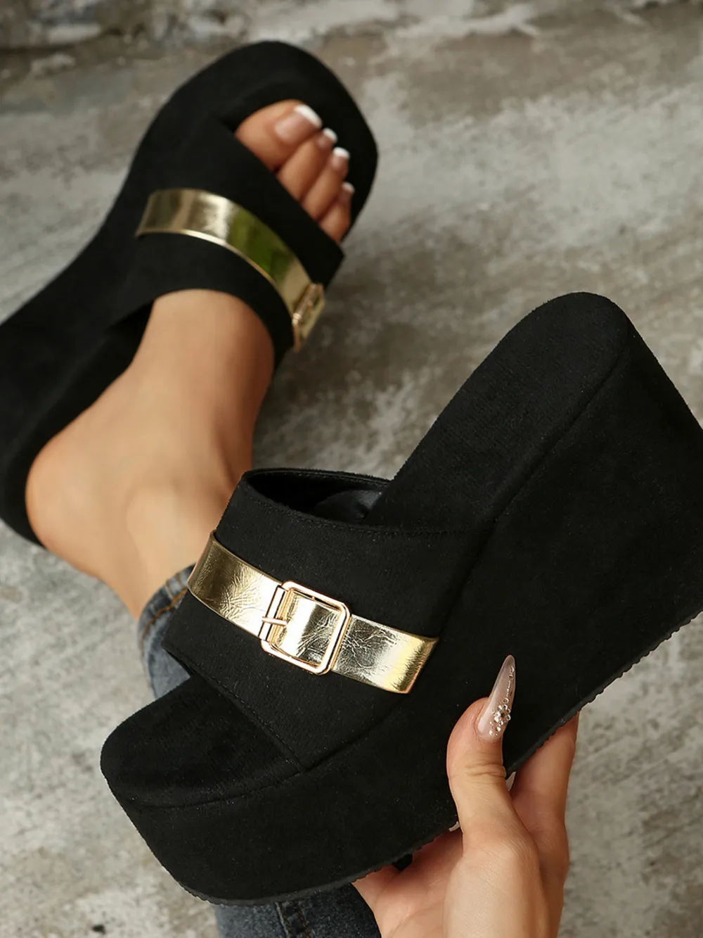 Platform Wedge Sandals with Buckle Straps, image 3