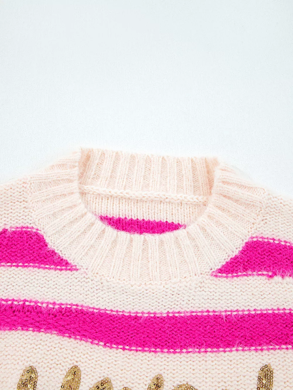 Sequin Letter Graphic Colorblock Loose Sweater, image 9