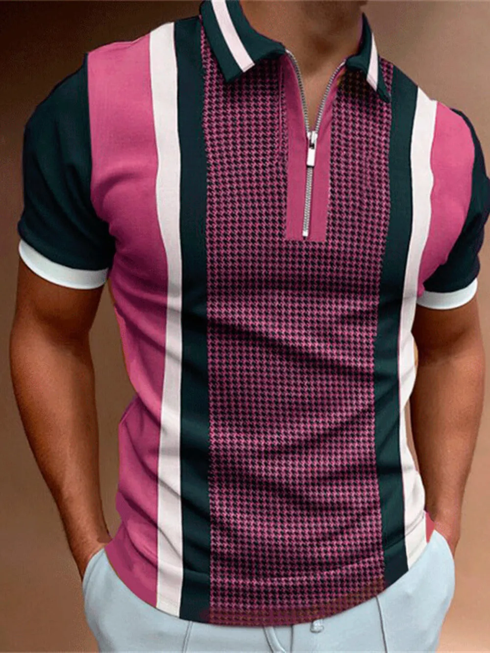 Men's Full Size Color Block Zipper Polo Plus Size, image 4