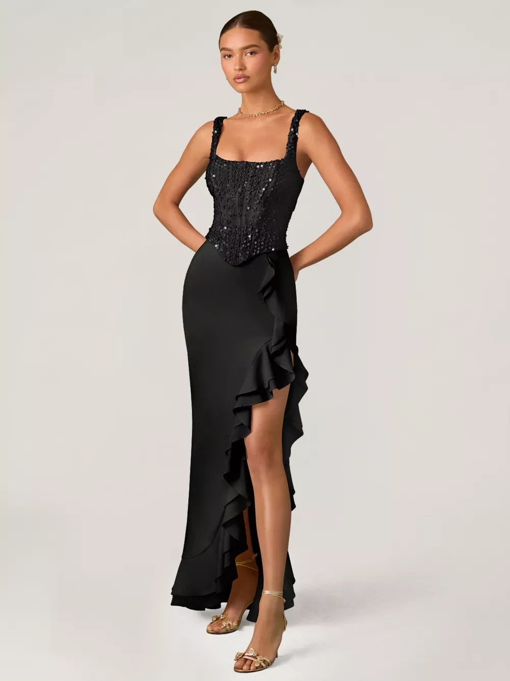 Sequin Ruffle Hem Maxi Dress, image 2