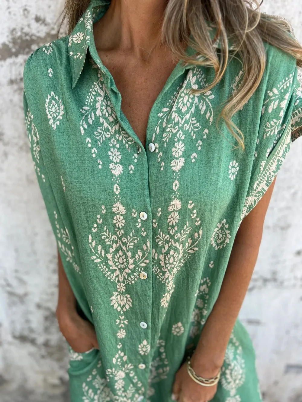Full Size Printed Short Sleeve Button-Up Shirt Dress Plus Size, image 12